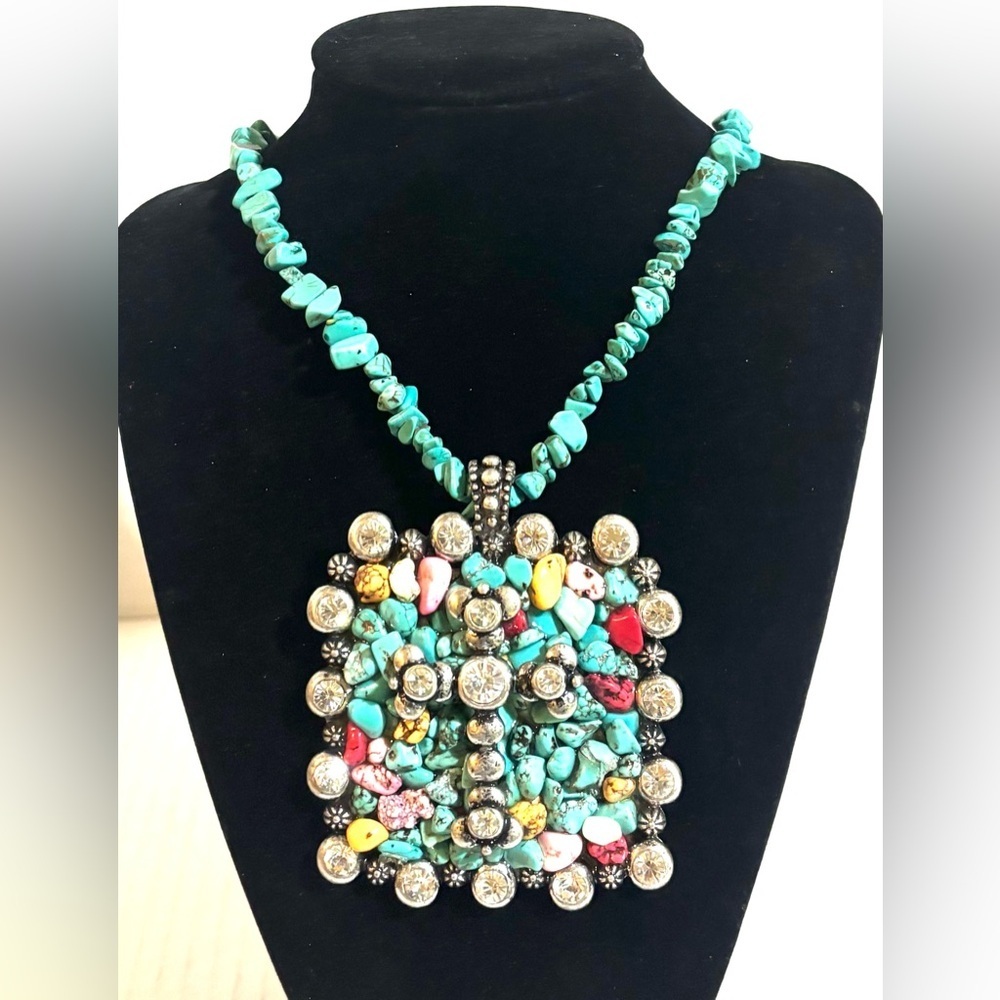 Handmade Turquoise Multi-Stone Pendant Necklace - adjustable